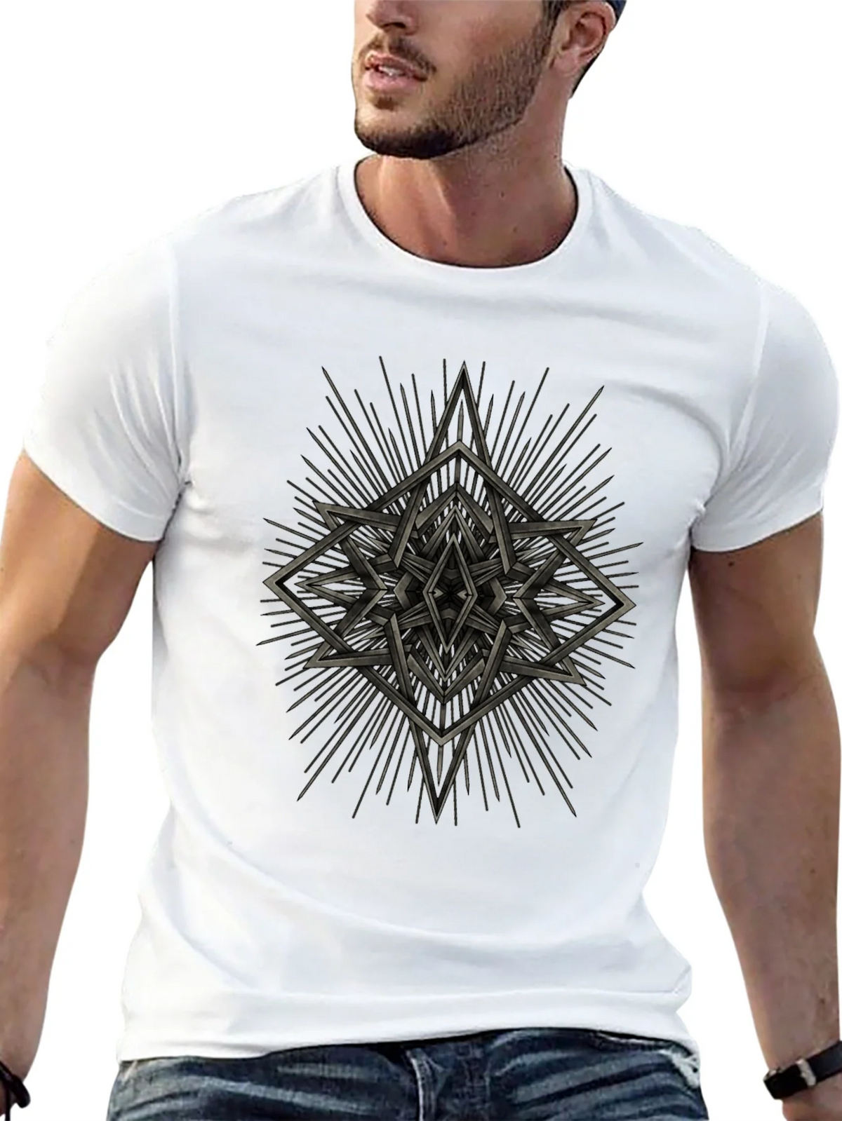 Geometric Starburst Graphic Tee - Black