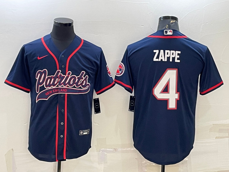 Men's New England Patriots Bailey Zappe #4 Navy Game Jersey1 Joint Edition