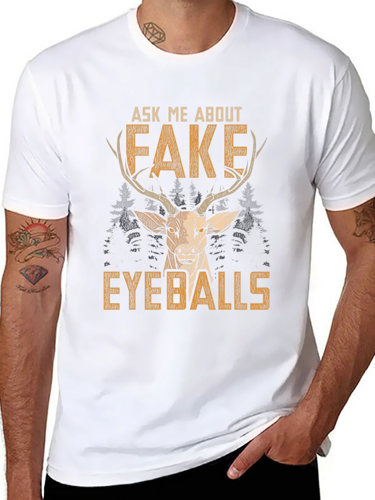Funny Fake Eyeballs Deer Graphic T-Shirt