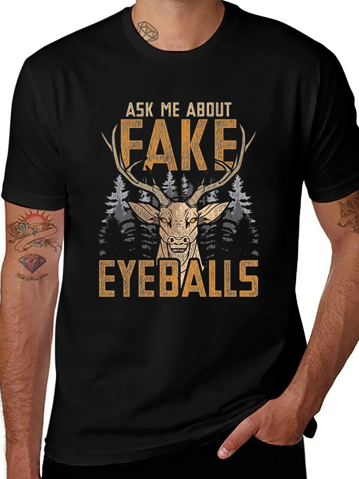 Funny Fake Eyeballs Deer Graphic T-Shirt