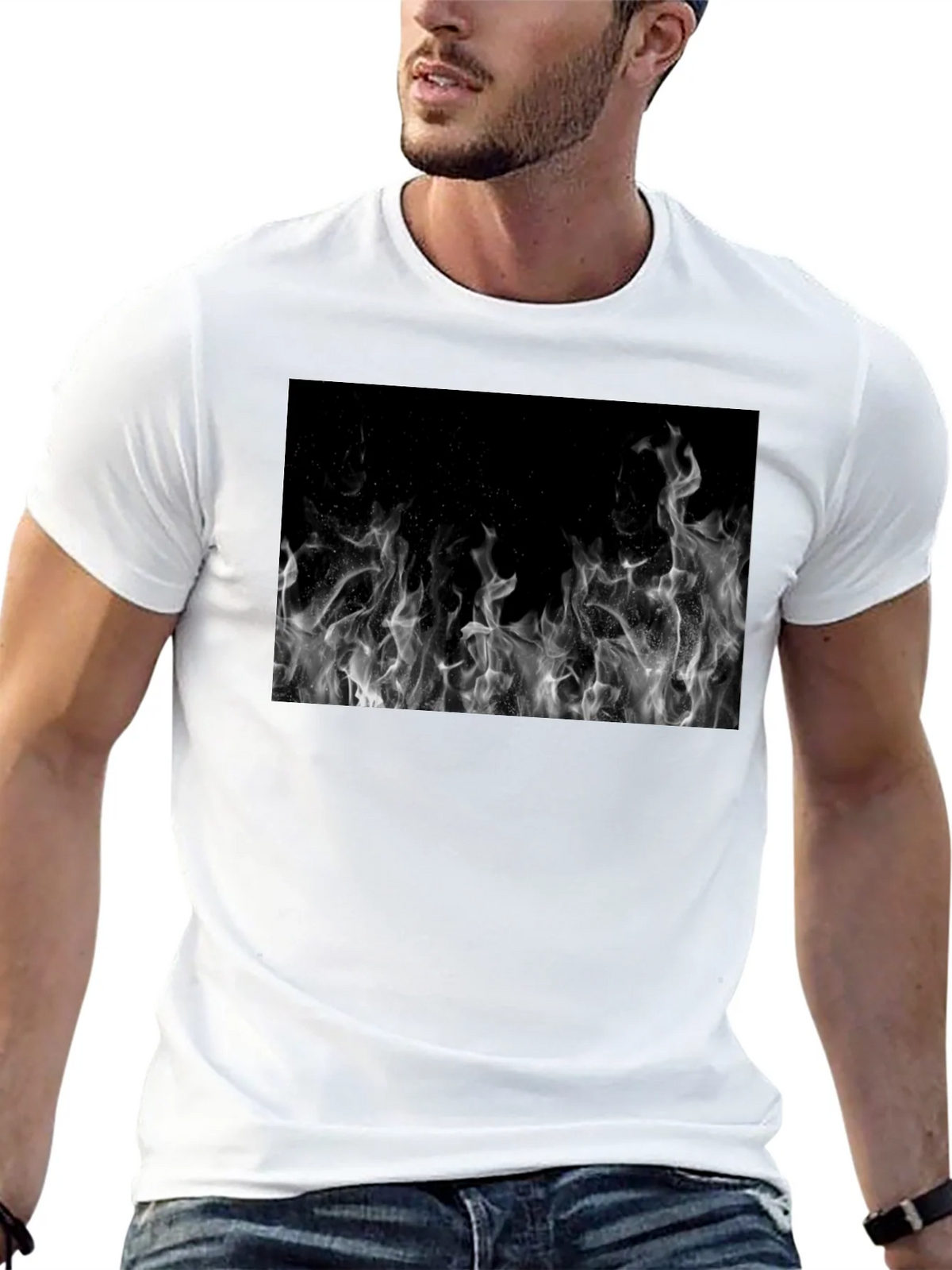 Black Tee with Abstract Smoke Print