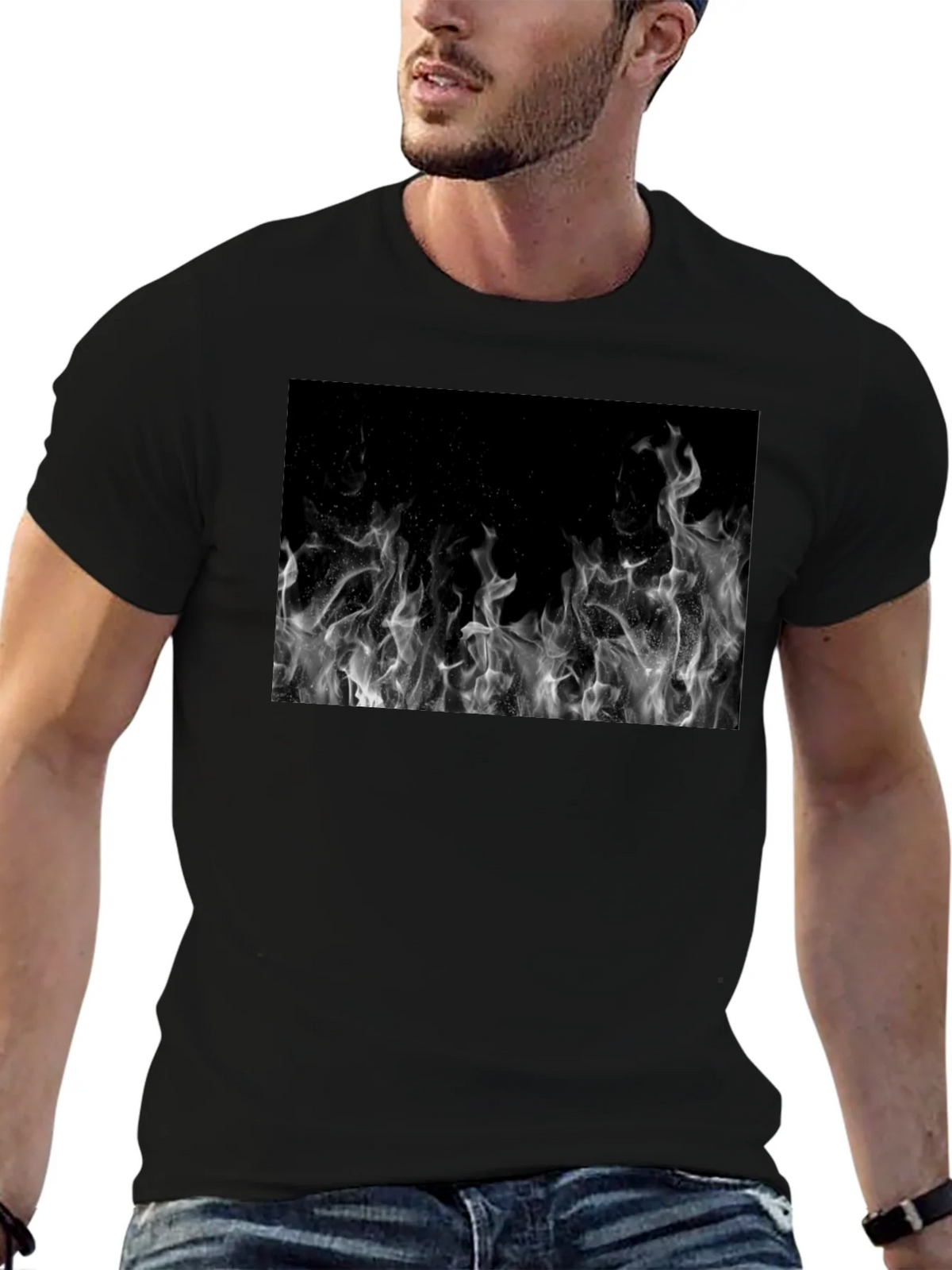 Black Tee with Abstract Smoke Print