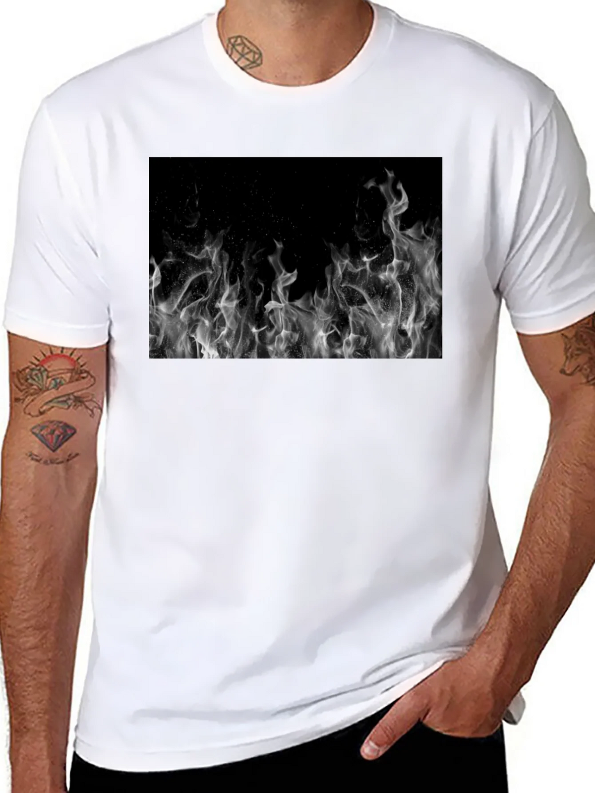 Black Tee with Abstract Smoke Print