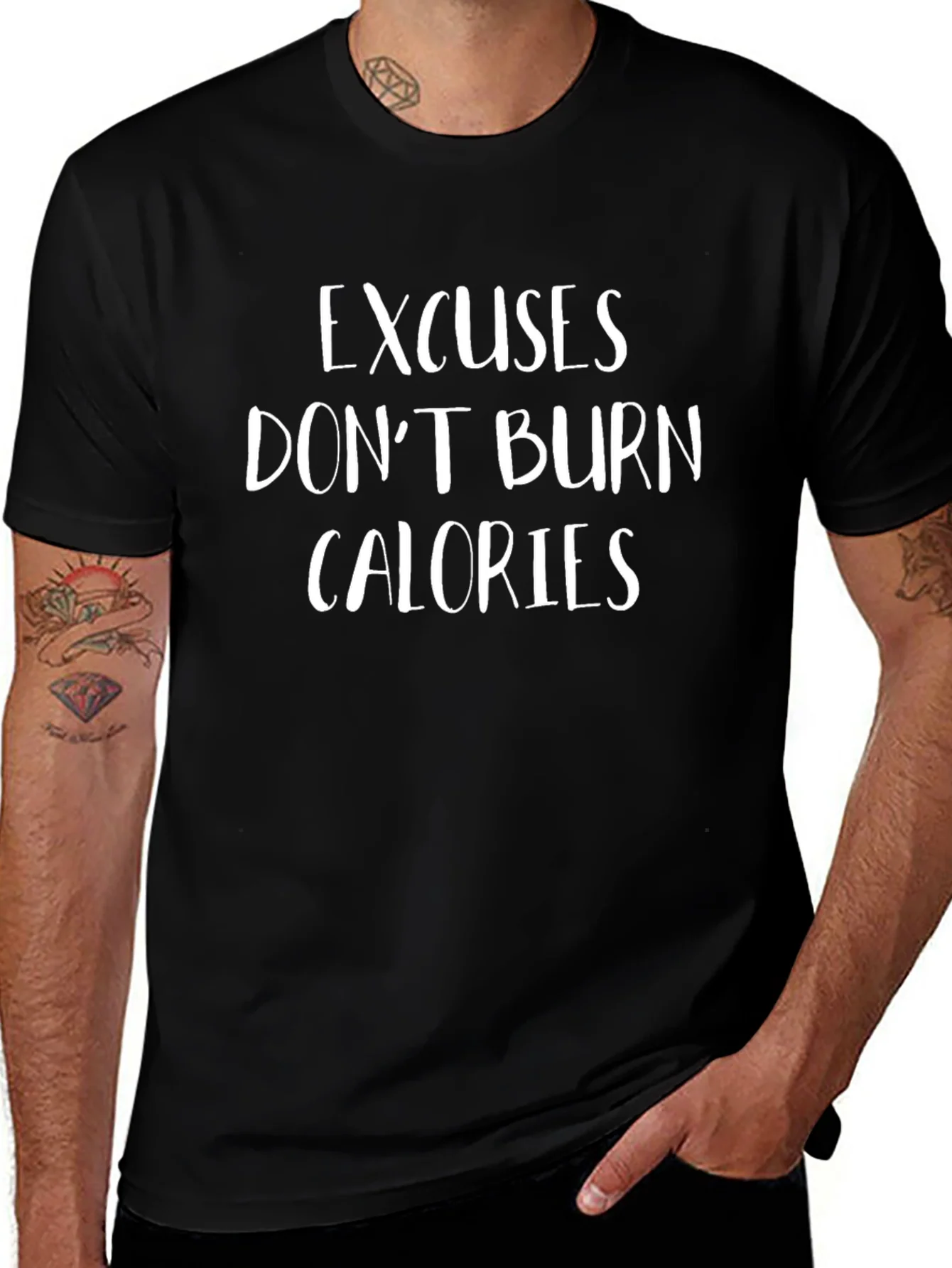 Excuses Dont Burn Calories Graphic Tee - Black