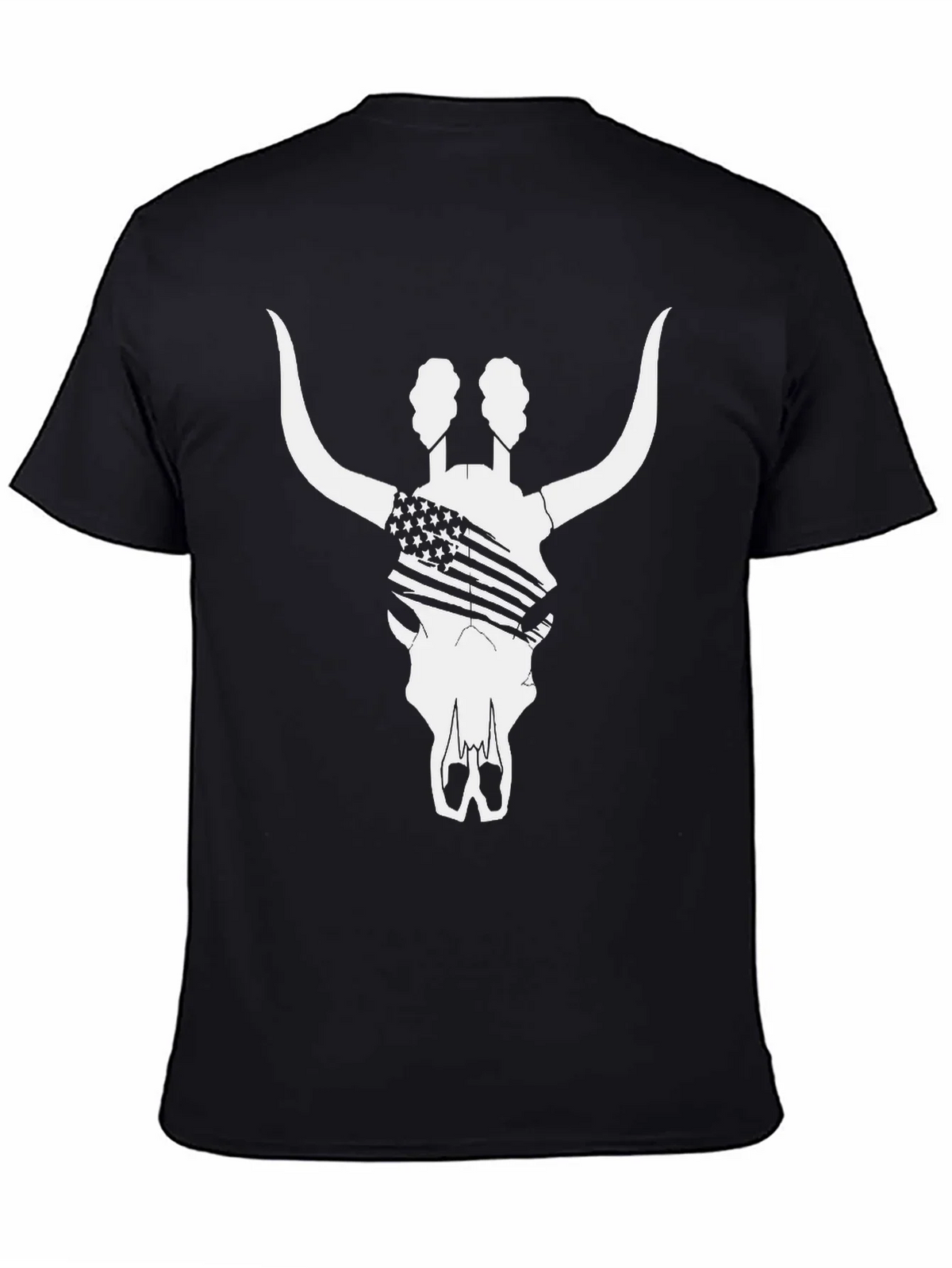 American Flag Bull Skull T-Shirt - Black