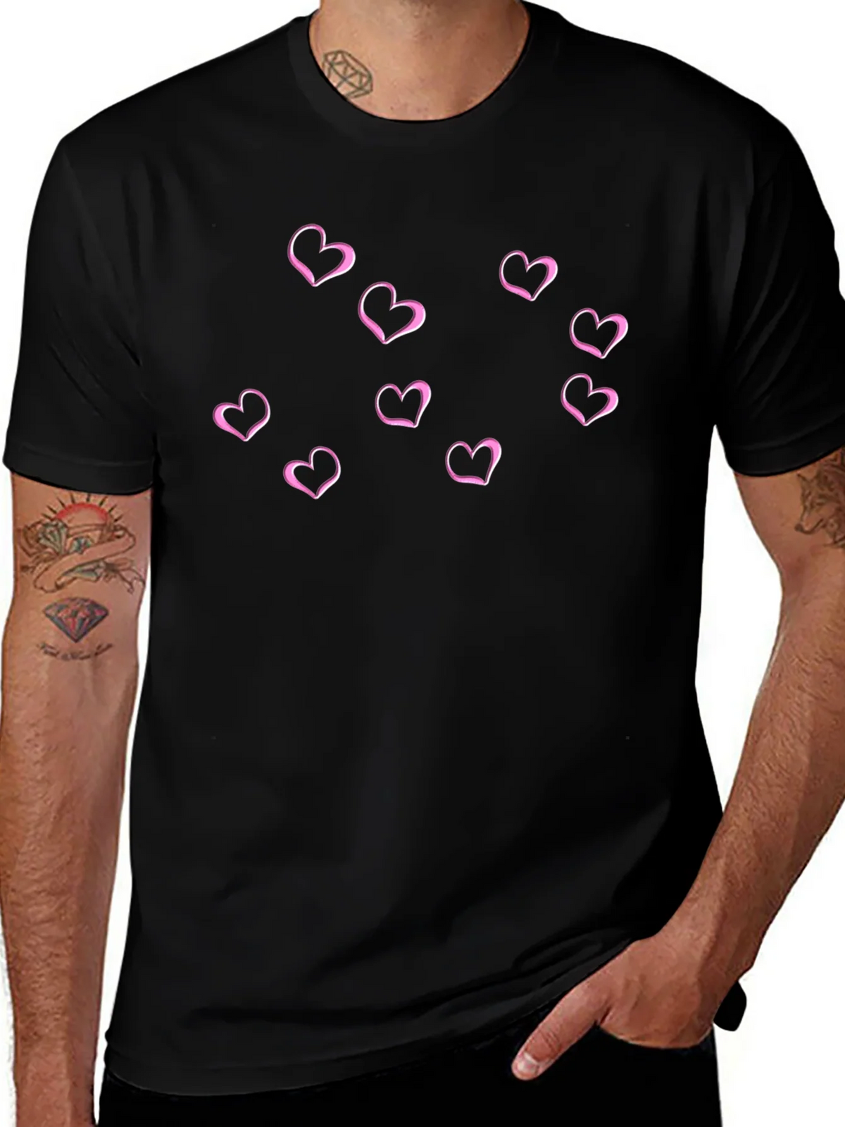 Hearts Graphic Mens Black T-Shirt