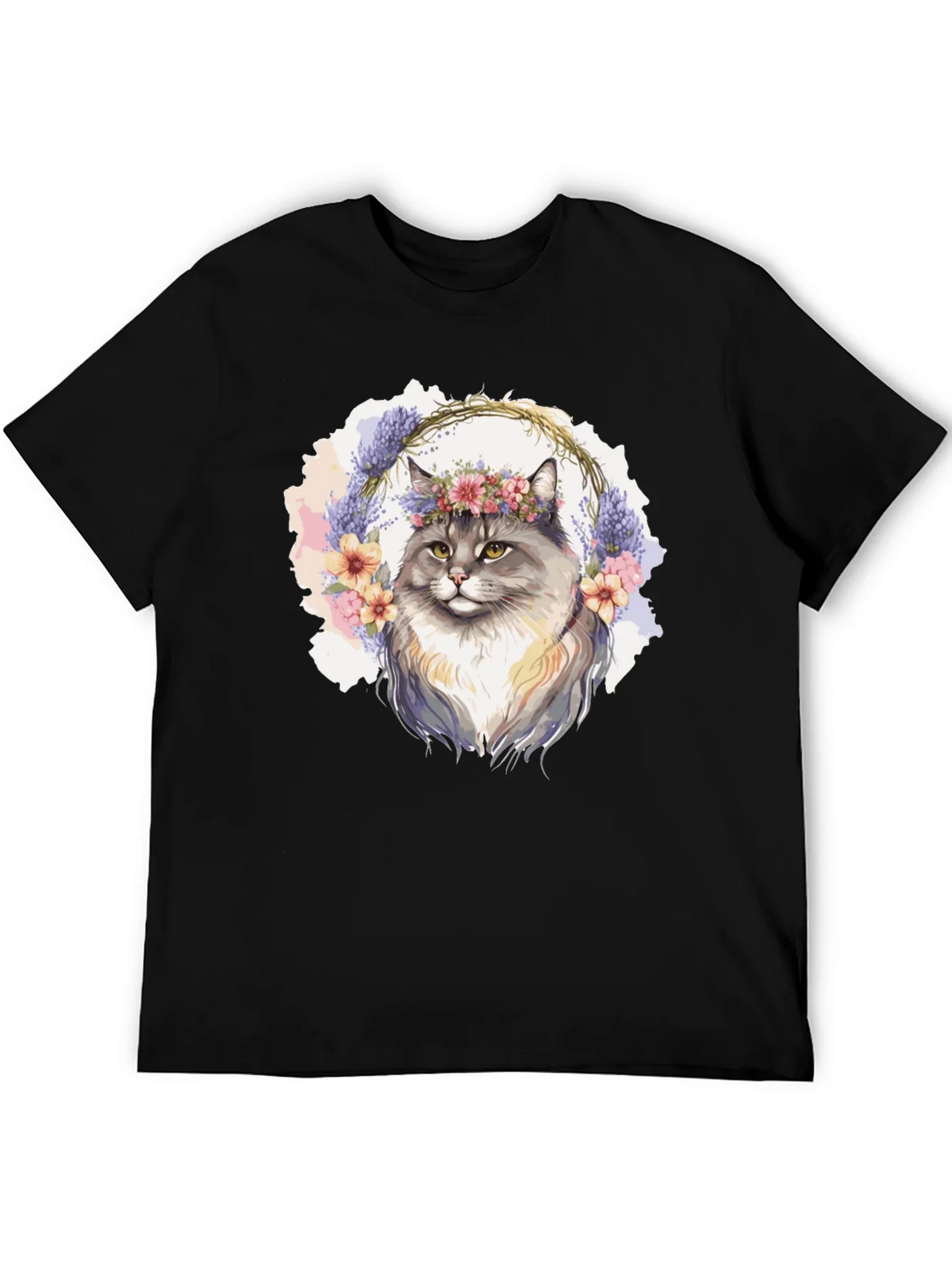 Floral Crown Cat T-Shirt - Unisex Black Tee