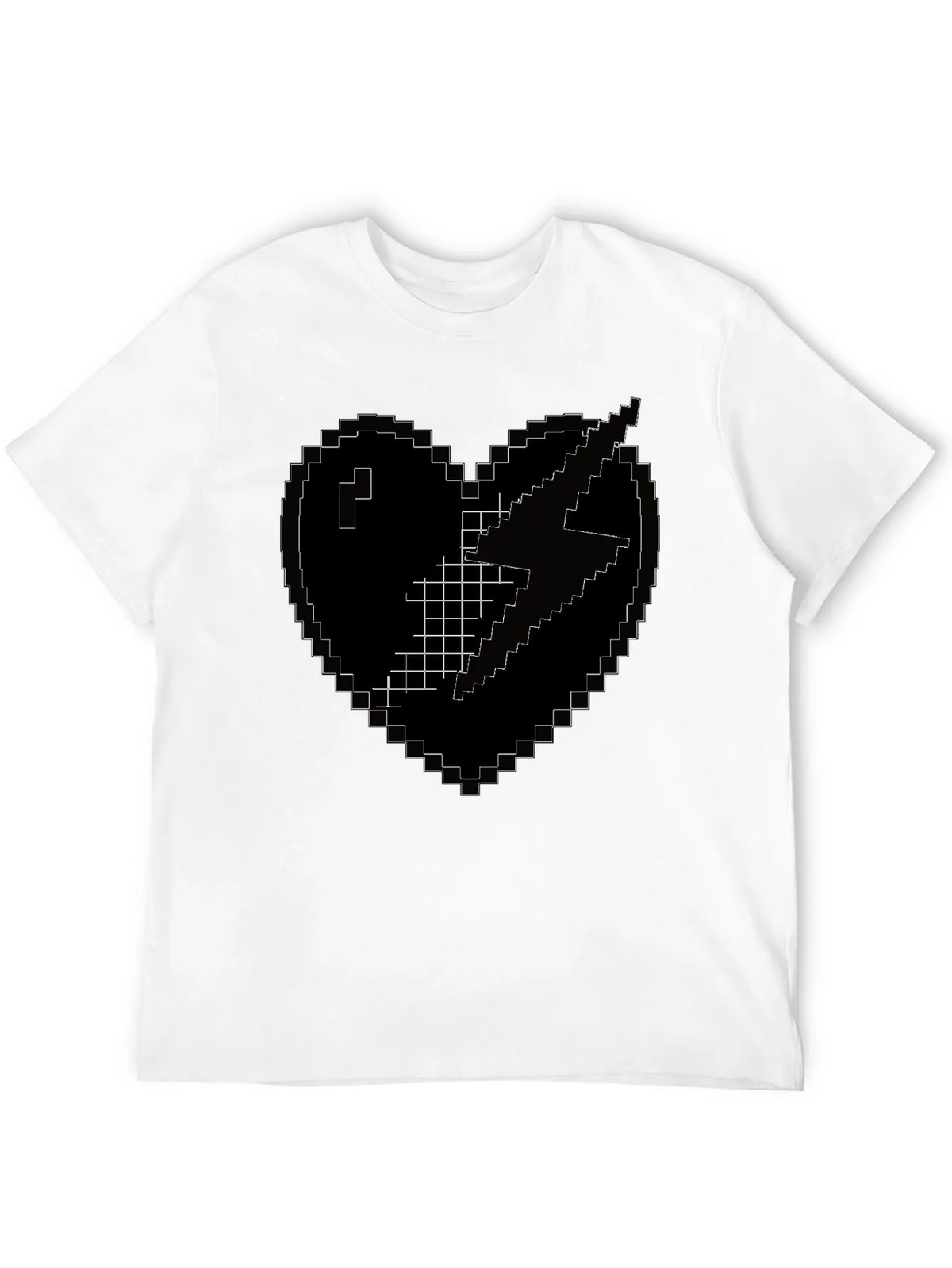 Pixel Heart Lightning Bolt Black T-Shirt
