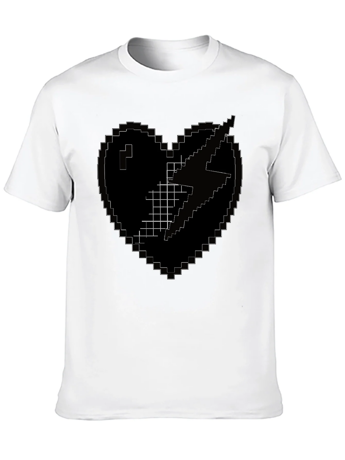 Pixel Heart Lightning Bolt Black T-Shirt