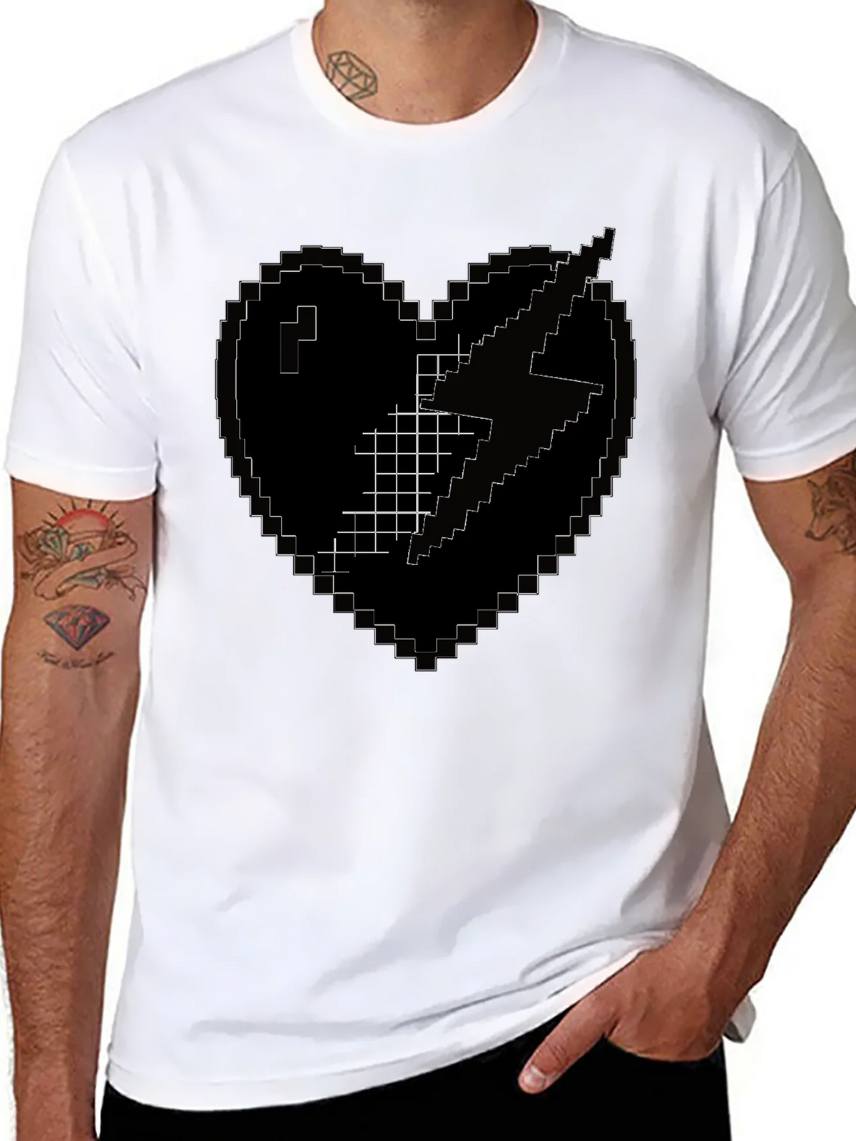 Pixel Heart Lightning Bolt Black T-Shirt