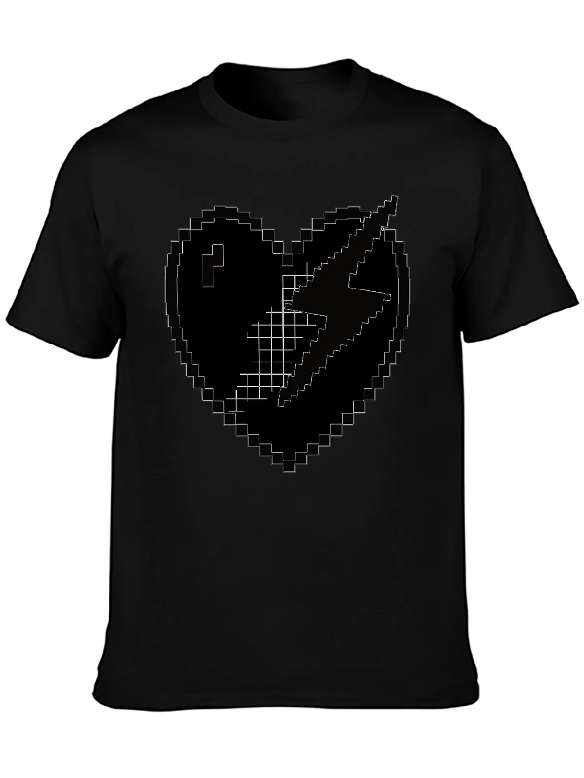 Pixel Heart Lightning Bolt Black T-Shirt