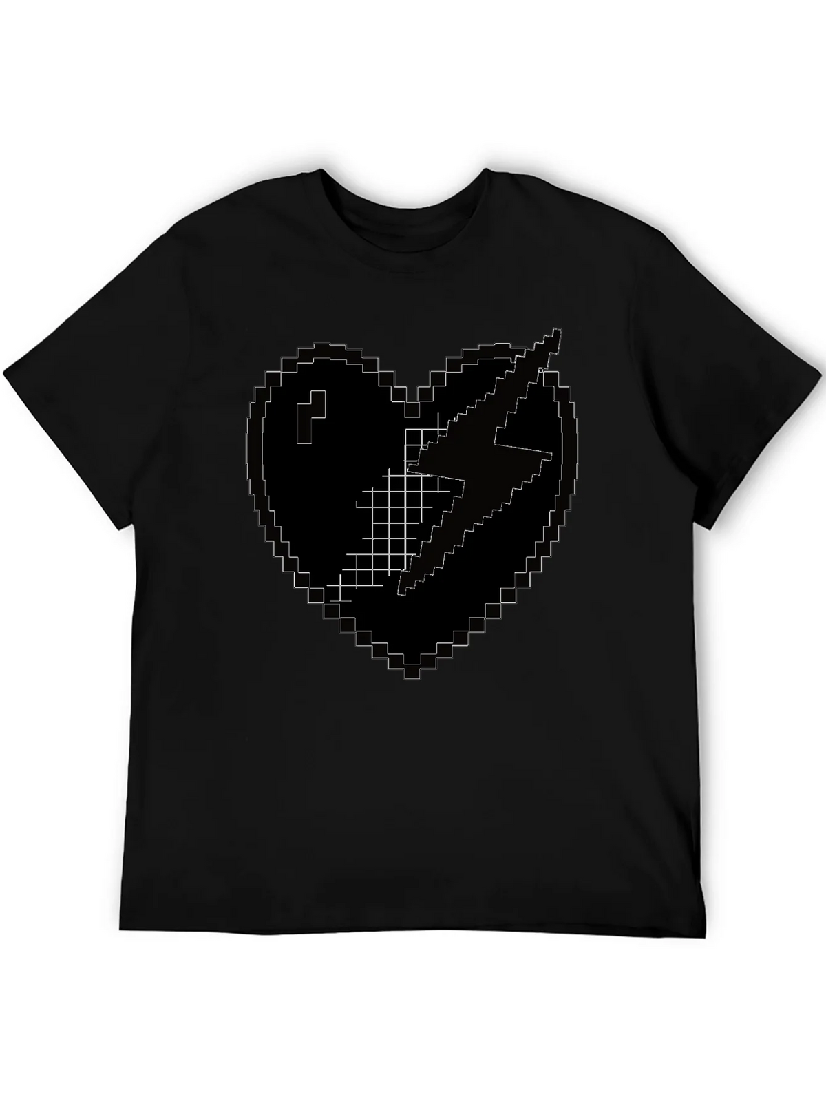 Pixel Heart Lightning Bolt Black T-Shirt