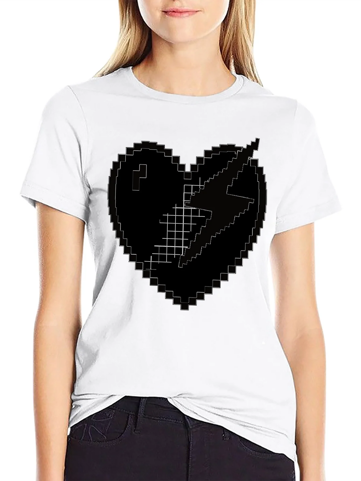 Pixel Heart Lightning Bolt Black T-Shirt
