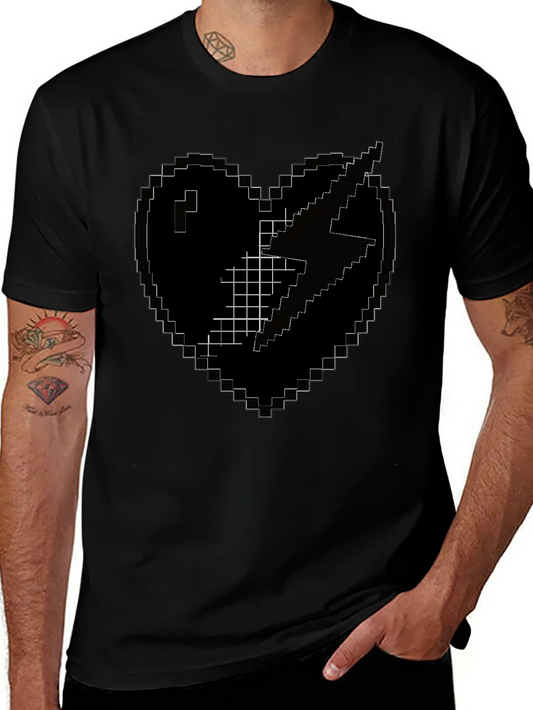 Pixel Heart Lightning Bolt Black T-Shirt